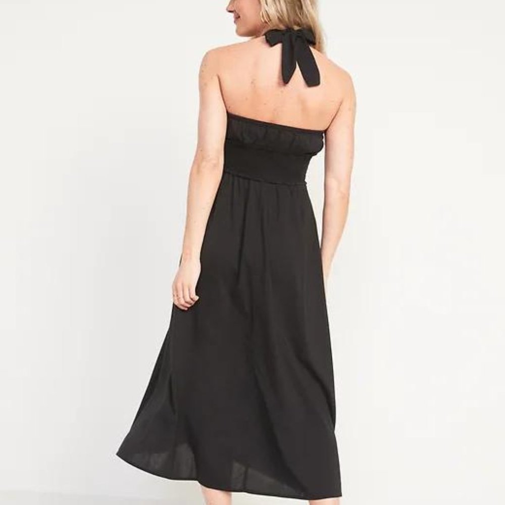 Old Navy Fit & Flare Smocked Twist-Front Halter Maxi Dress for Women New - Picture 2 of 5